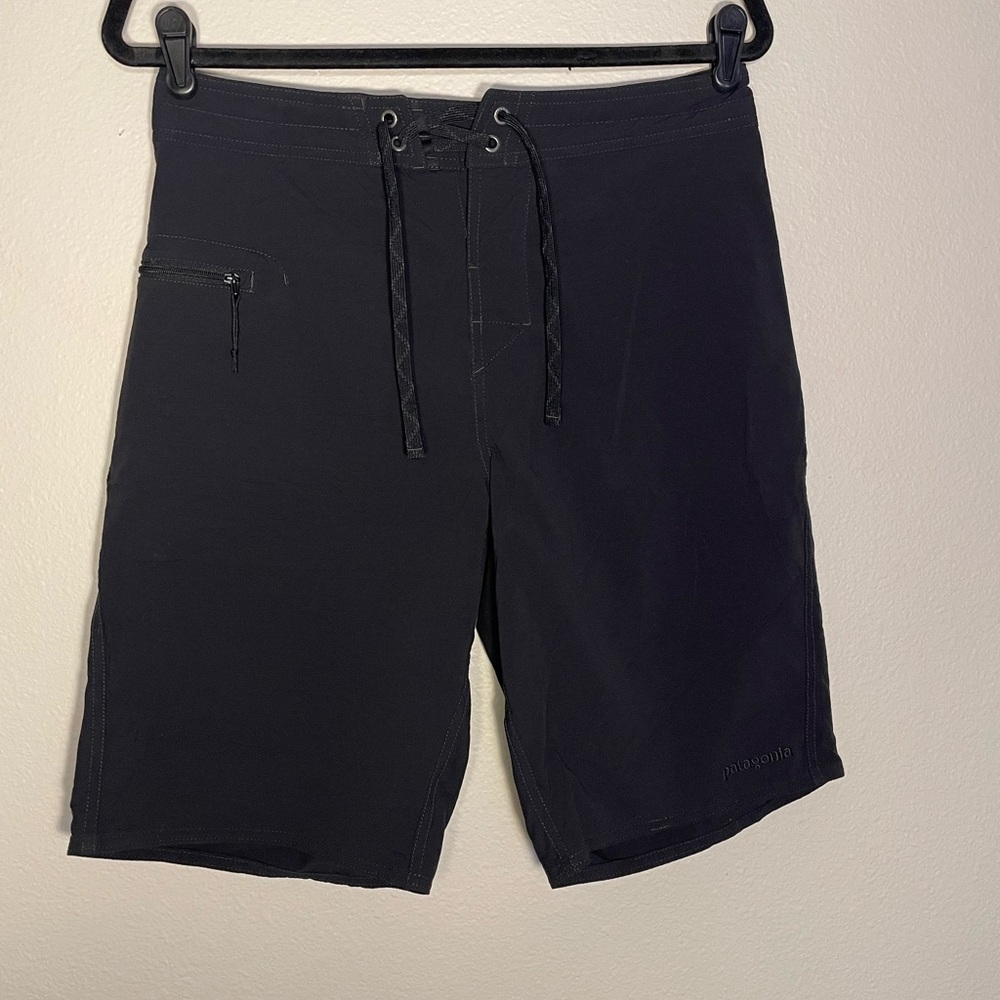 Patagonia Men's Matte Black Board Shorts with Zipper Pocket